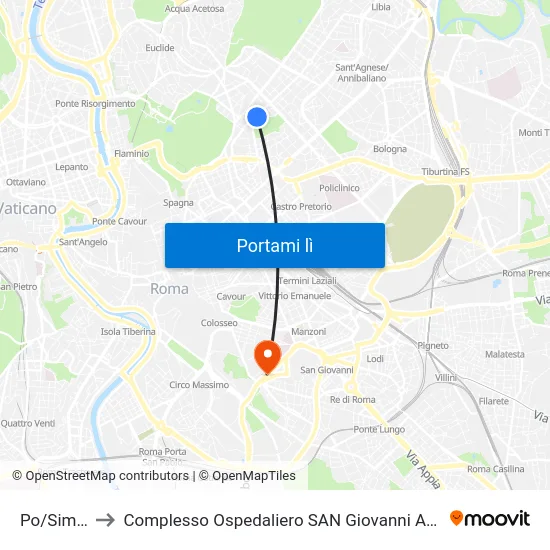 Po/Simeto to Complesso Ospedaliero SAN Giovanni Addolorata map