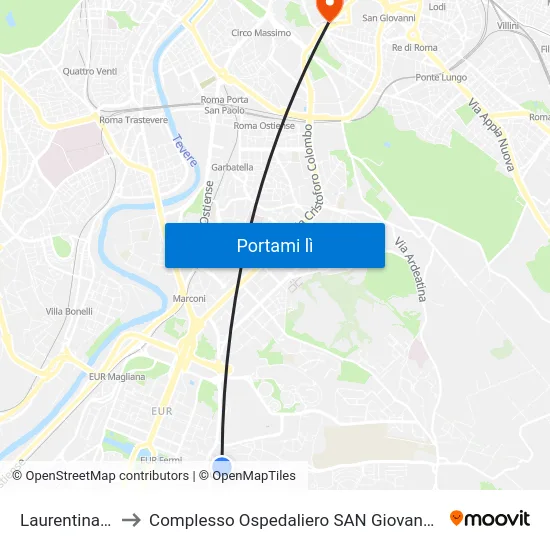 Laurentina (Mb) to Complesso Ospedaliero SAN Giovanni Addolorata map