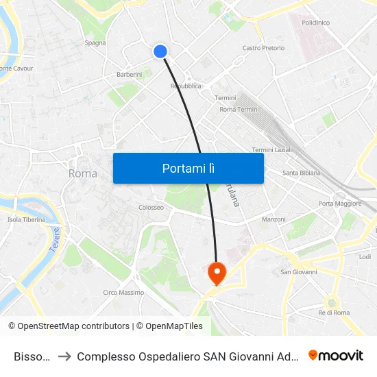 Bissolati to Complesso Ospedaliero SAN Giovanni Addolorata map