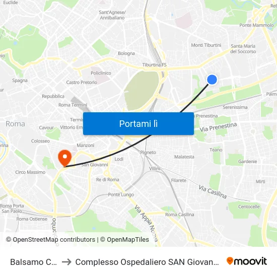 Balsamo Crivelli to Complesso Ospedaliero SAN Giovanni Addolorata map