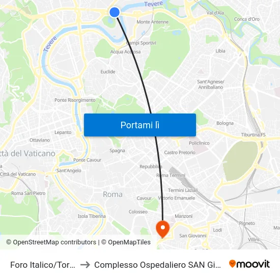 Foro Italico/Tor Di Quinto to Complesso Ospedaliero SAN Giovanni Addolorata map