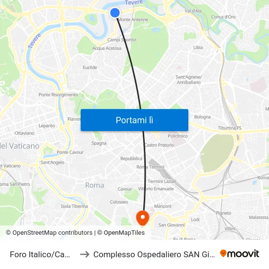 Foro Italico/Campi Sportivi to Complesso Ospedaliero SAN Giovanni Addolorata map