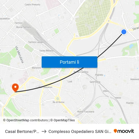 Casal Bertone/Portonaccio to Complesso Ospedaliero SAN Giovanni Addolorata map