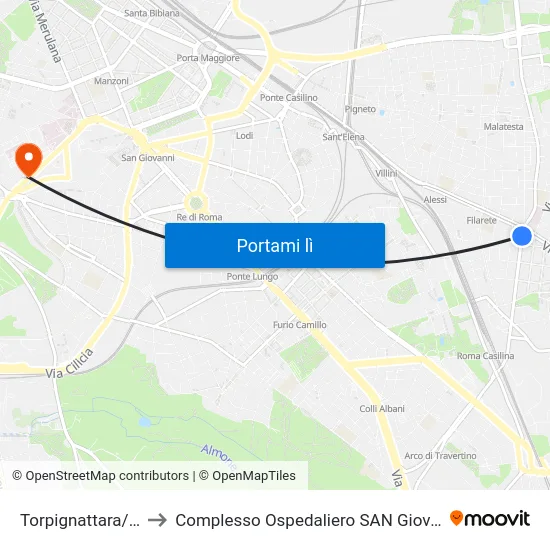 Torpignattara/Casilina to Complesso Ospedaliero SAN Giovanni Addolorata map