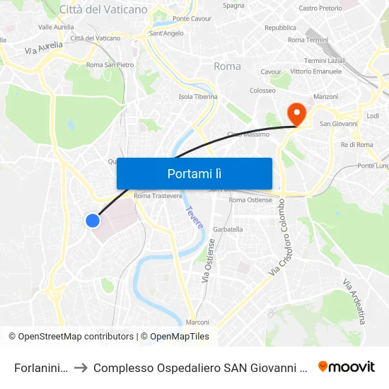 Forlanini (H) to Complesso Ospedaliero SAN Giovanni Addolorata map