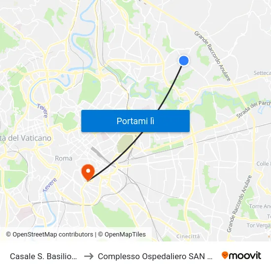 Casale S. Basilio/Nomentana to Complesso Ospedaliero SAN Giovanni Addolorata map