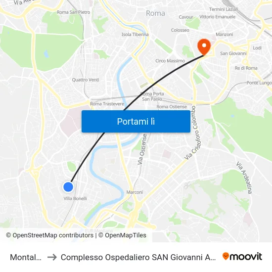 Montalcini to Complesso Ospedaliero SAN Giovanni Addolorata map