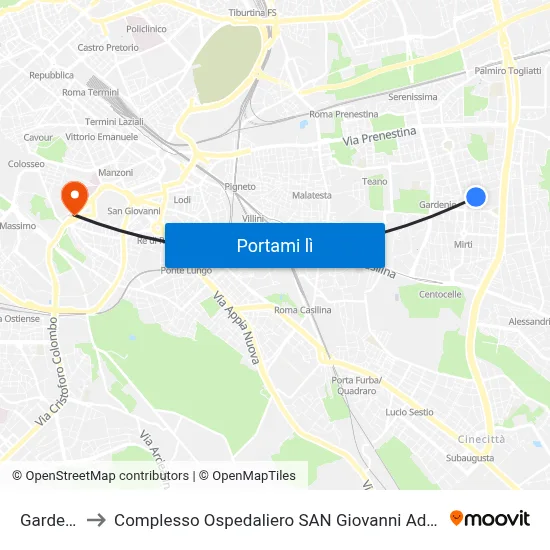Gardenie to Complesso Ospedaliero SAN Giovanni Addolorata map