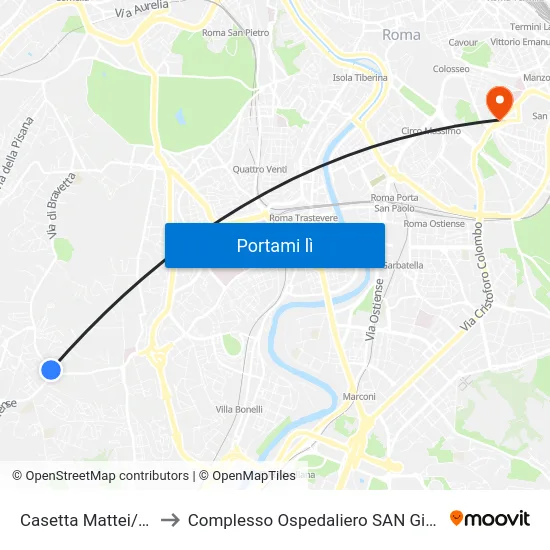 Casetta Mattei/Portuense to Complesso Ospedaliero SAN Giovanni Addolorata map