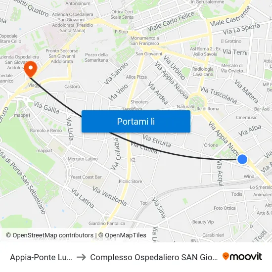Appia-Ponte Lungo (Ma) to Complesso Ospedaliero SAN Giovanni Addolorata map