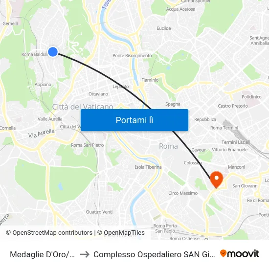 Medaglie D'Oro/Romagnoli to Complesso Ospedaliero SAN Giovanni Addolorata map