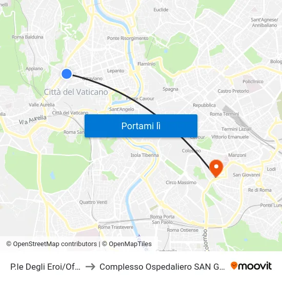 P.le Degli Eroi/Oftalmico (H) to Complesso Ospedaliero SAN Giovanni Addolorata map