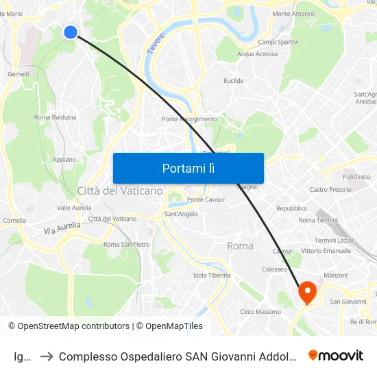 Igea to Complesso Ospedaliero SAN Giovanni Addolorata map