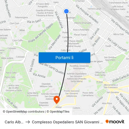 Carlo Alberto to Complesso Ospedaliero SAN Giovanni Addolorata map