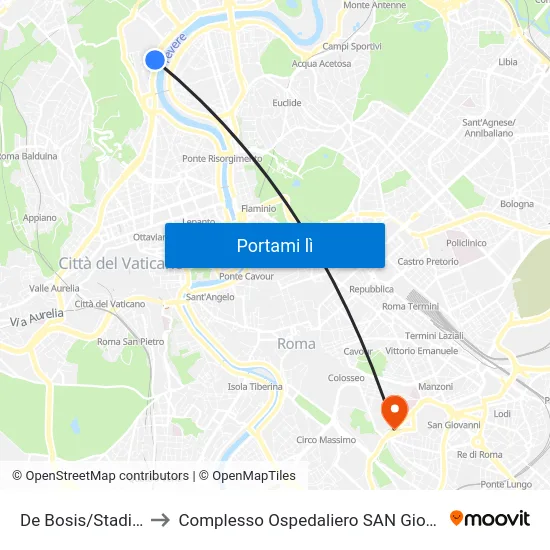 De Bosis/Stadio Tennis to Complesso Ospedaliero SAN Giovanni Addolorata map