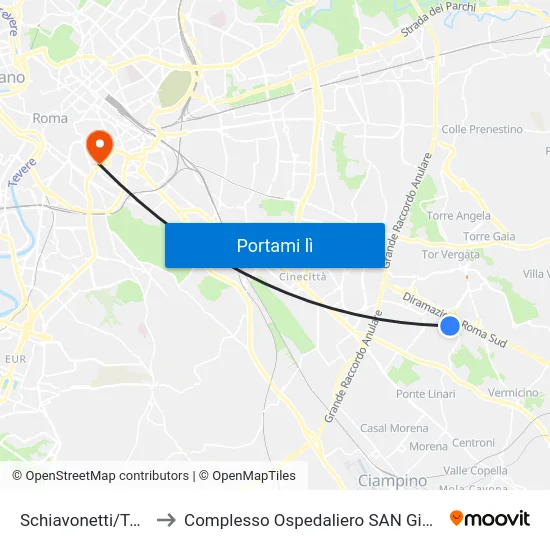Schiavonetti/Tor Vergata to Complesso Ospedaliero SAN Giovanni Addolorata map
