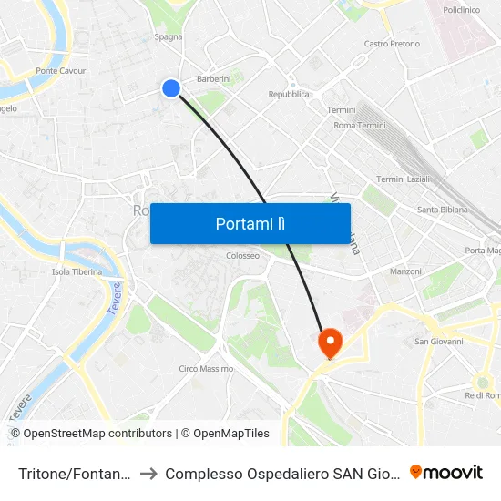 Tritone/Fontana Di Trevi to Complesso Ospedaliero SAN Giovanni Addolorata map