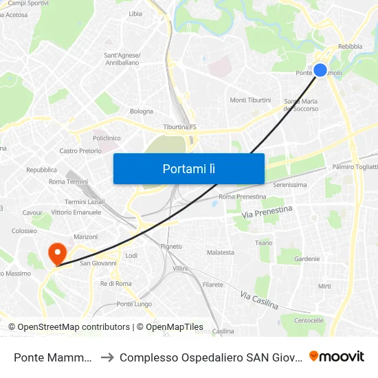 Ponte Mammolo (Mb) to Complesso Ospedaliero SAN Giovanni Addolorata map