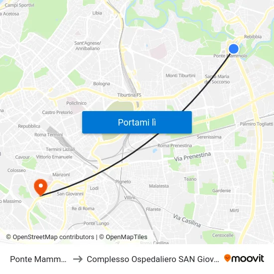 Ponte Mammolo (Mb) to Complesso Ospedaliero SAN Giovanni Addolorata map