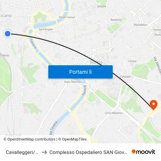 Cavalleggeri/Fornaci to Complesso Ospedaliero SAN Giovanni Addolorata map