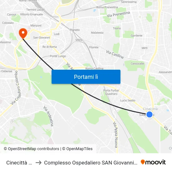 Cinecittà (Ma) to Complesso Ospedaliero SAN Giovanni Addolorata map
