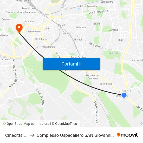 Cinecittà (Ma) to Complesso Ospedaliero SAN Giovanni Addolorata map