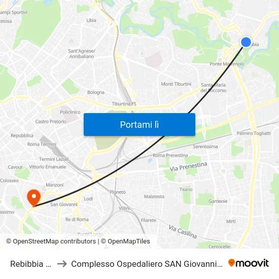 Rebibbia (Mb) to Complesso Ospedaliero SAN Giovanni Addolorata map