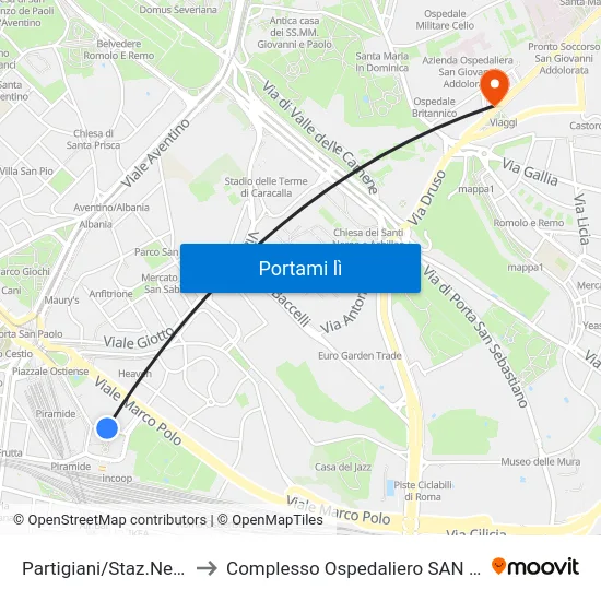 Partigiani/Staz.Ne Ostiense (Fs) to Complesso Ospedaliero SAN Giovanni Addolorata map