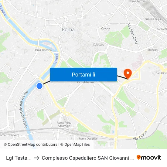 Lgt Testaccio to Complesso Ospedaliero SAN Giovanni Addolorata map