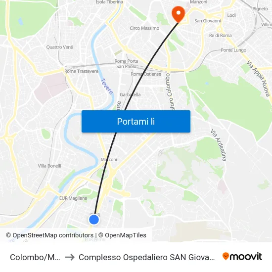 Colombo/Marconi to Complesso Ospedaliero SAN Giovanni Addolorata map