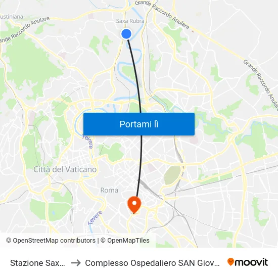 Stazione Saxa Rubra to Complesso Ospedaliero SAN Giovanni Addolorata map