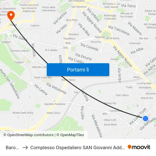 Baronio to Complesso Ospedaliero SAN Giovanni Addolorata map