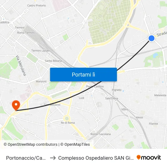 Portonaccio/Casal Bertone to Complesso Ospedaliero SAN Giovanni Addolorata map