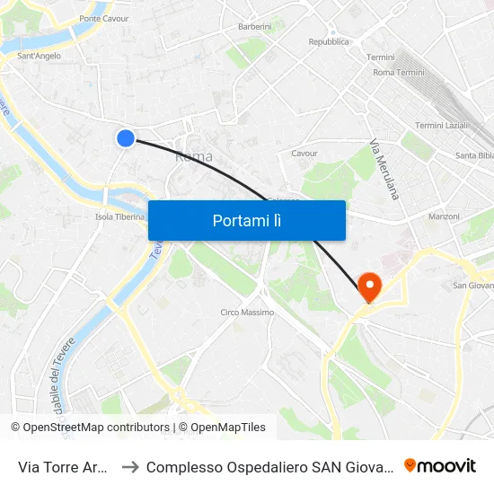 Via Torre Argentina to Complesso Ospedaliero SAN Giovanni Addolorata map