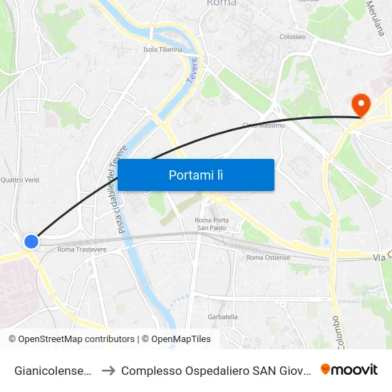 Gianicolense/Dunant to Complesso Ospedaliero SAN Giovanni Addolorata map