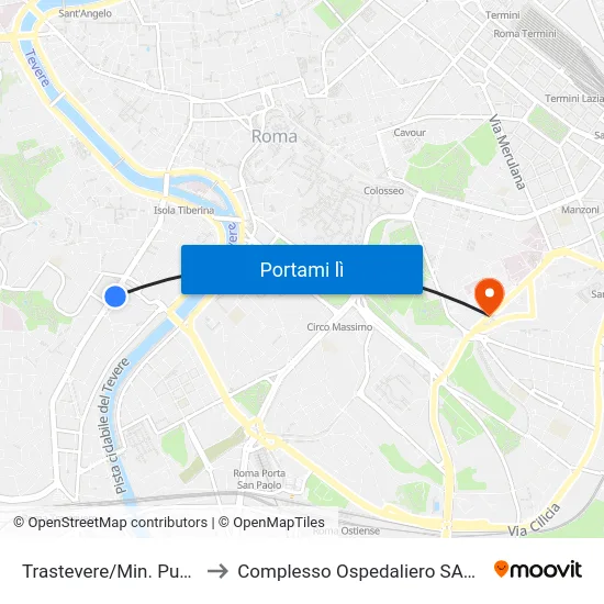 Trastevere/Min. Pubblica Istruzione to Complesso Ospedaliero SAN Giovanni Addolorata map