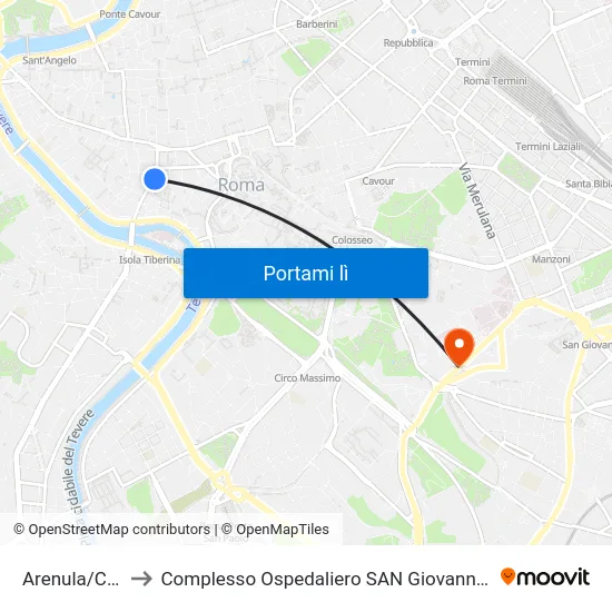 Arenula/Cairoli to Complesso Ospedaliero SAN Giovanni Addolorata map