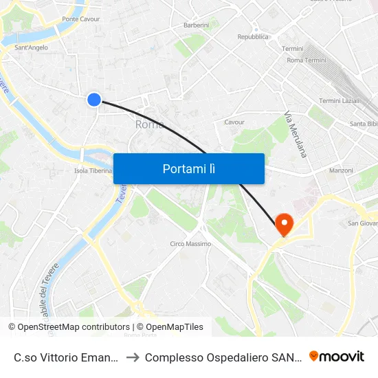 C.so Vittorio Emanuele/Argentina to Complesso Ospedaliero SAN Giovanni Addolorata map