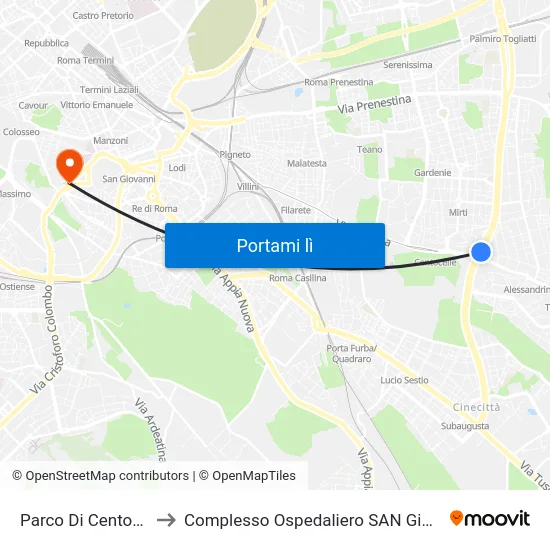 Parco Di Centocelle (Mc) to Complesso Ospedaliero SAN Giovanni Addolorata map