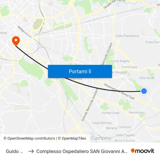 Guido Carli to Complesso Ospedaliero SAN Giovanni Addolorata map