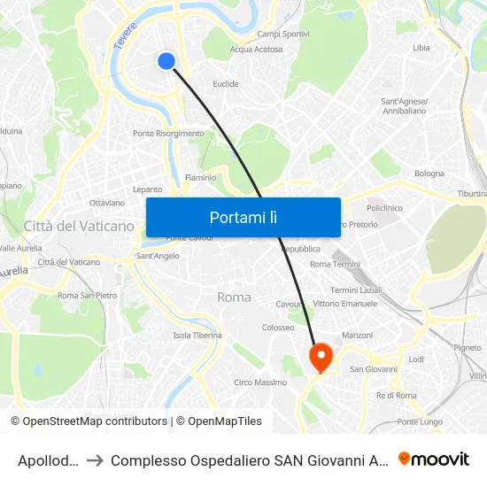 Apollodoro to Complesso Ospedaliero SAN Giovanni Addolorata map