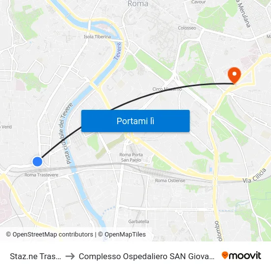 Staz.ne Trastevere to Complesso Ospedaliero SAN Giovanni Addolorata map