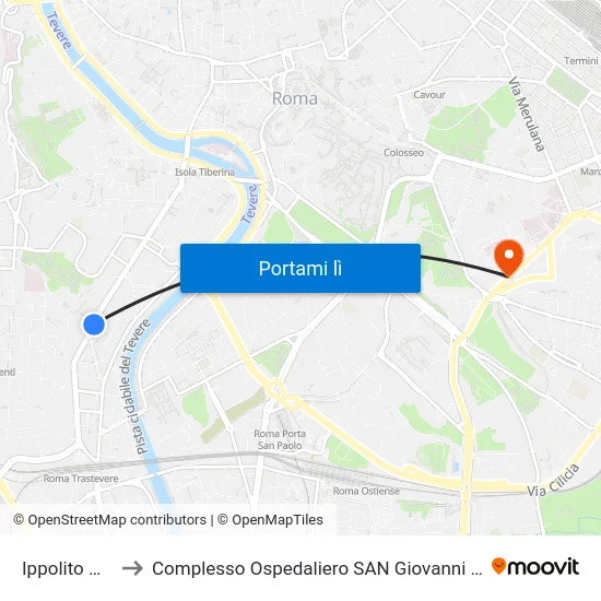 Ippolito Nievo to Complesso Ospedaliero SAN Giovanni Addolorata map