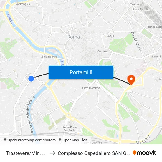 Trastevere/Min. P. Istruzione to Complesso Ospedaliero SAN Giovanni Addolorata map