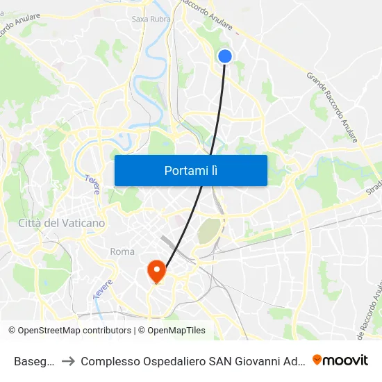 Baseggio to Complesso Ospedaliero SAN Giovanni Addolorata map