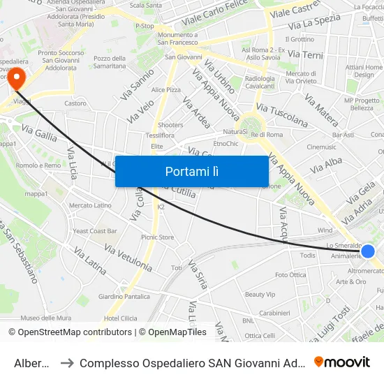 Alberone to Complesso Ospedaliero SAN Giovanni Addolorata map