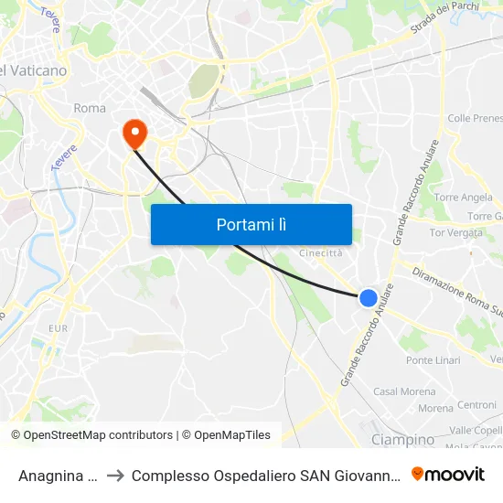 Anagnina (Ma) to Complesso Ospedaliero SAN Giovanni Addolorata map