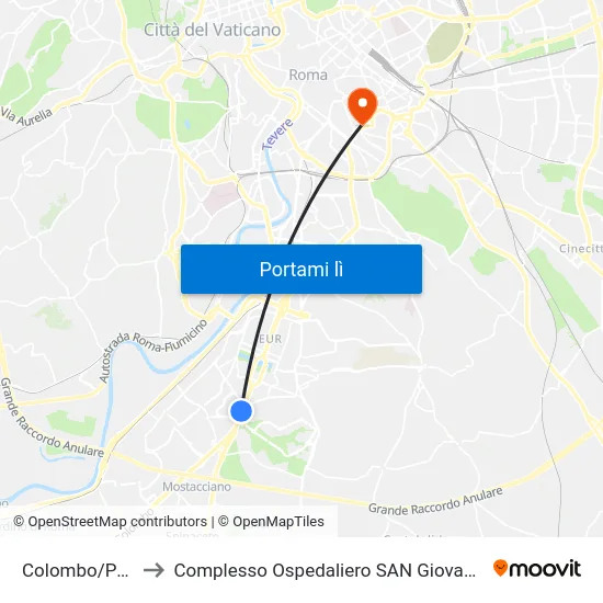 Colombo/Pacifico to Complesso Ospedaliero SAN Giovanni Addolorata map