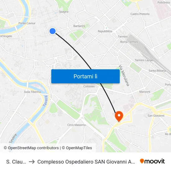 S. Claudio to Complesso Ospedaliero SAN Giovanni Addolorata map