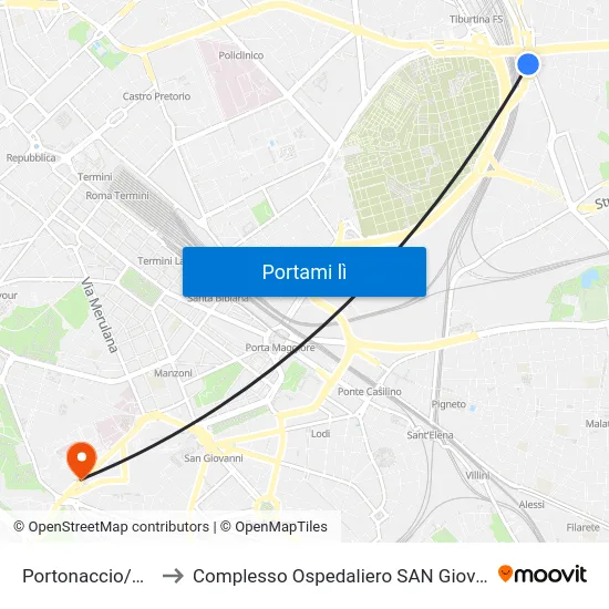 Portonaccio/Tiburtina to Complesso Ospedaliero SAN Giovanni Addolorata map